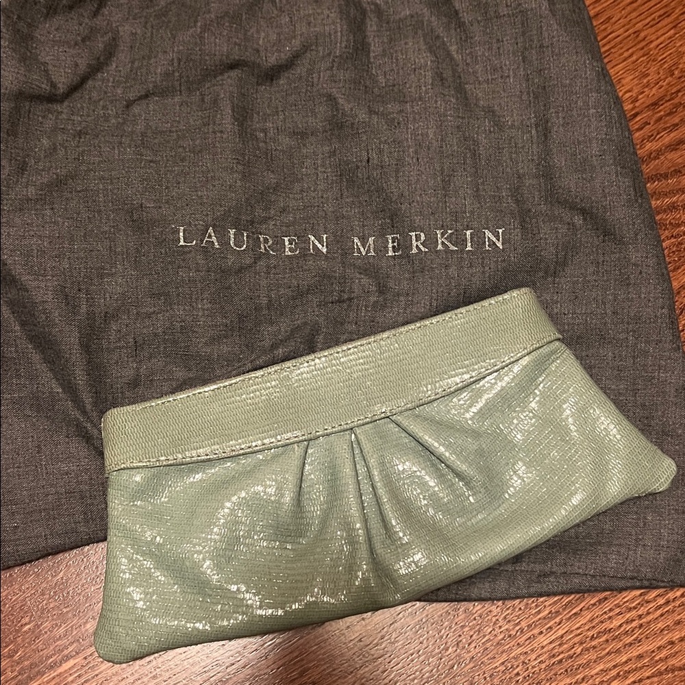 Lauren Merkin Shiny Olive Green Clutch